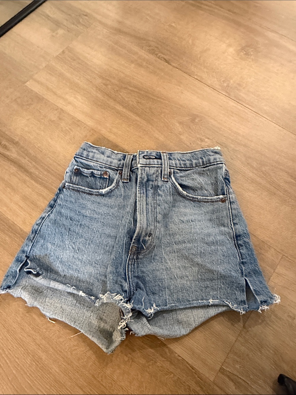 Abercrombie & Fitch Light Blue Distressed High-Rise Denim Shorts